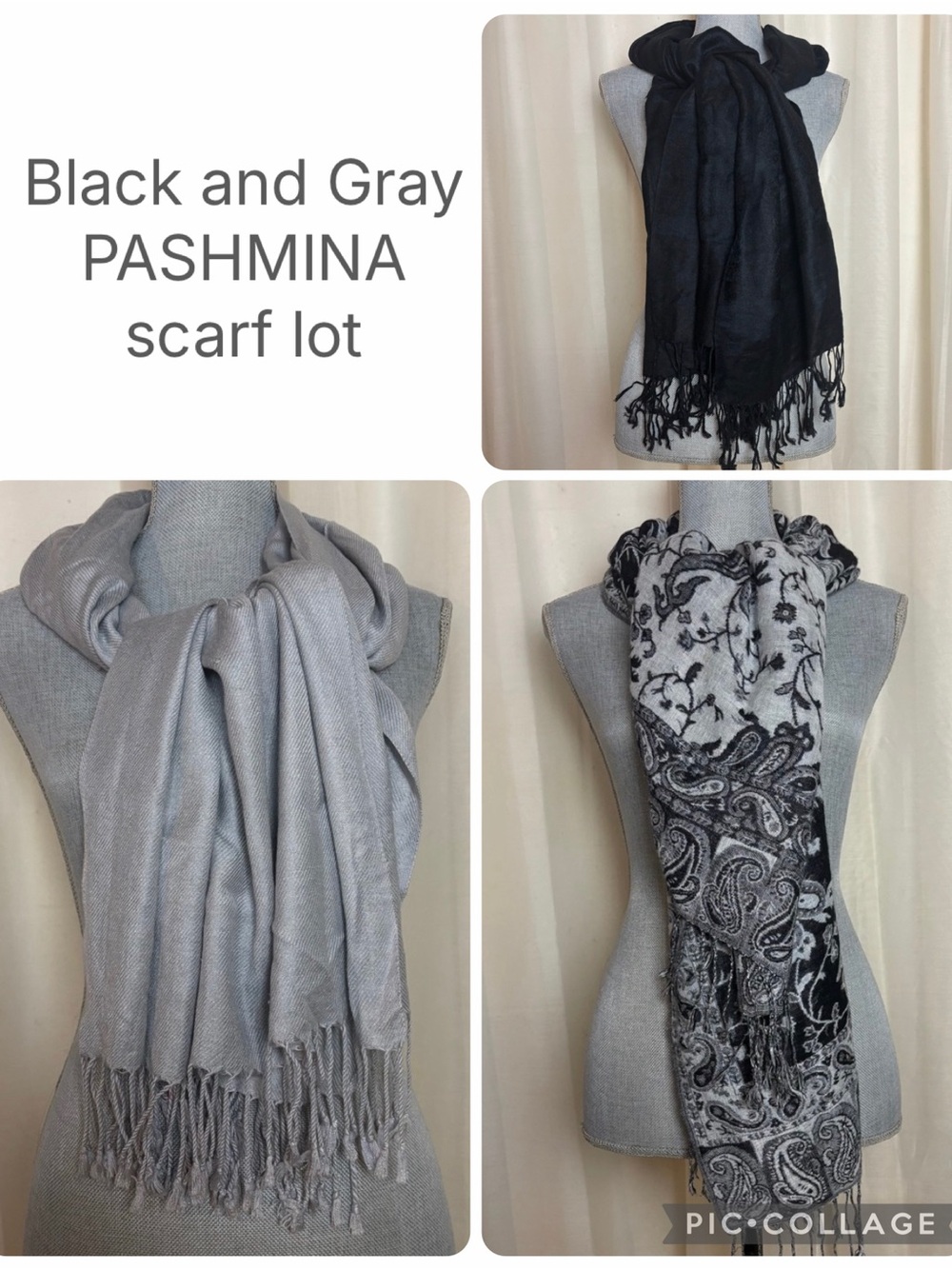 Black and gray Pashmina scarf lot